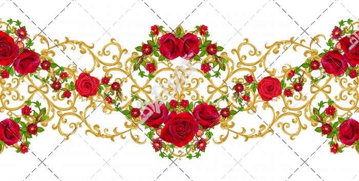 حاشیه طلایی با گل قرمز