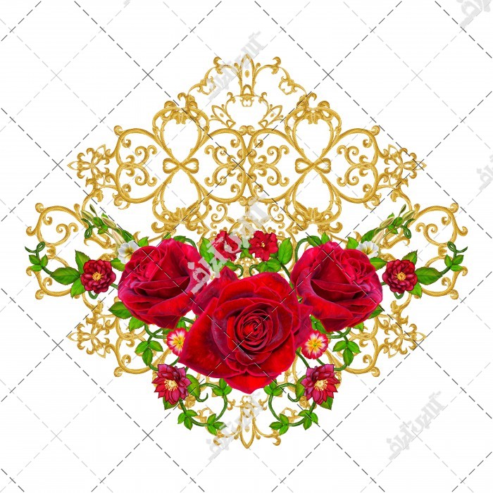 عکس گل تزئینی طلایی با رز قرمز