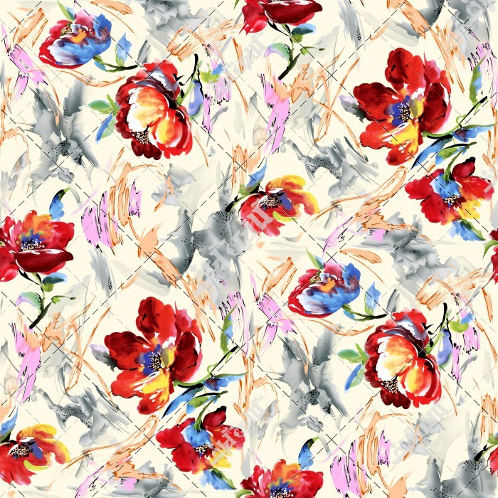 عکس نقاشی الگو سفید با گل های قرمز