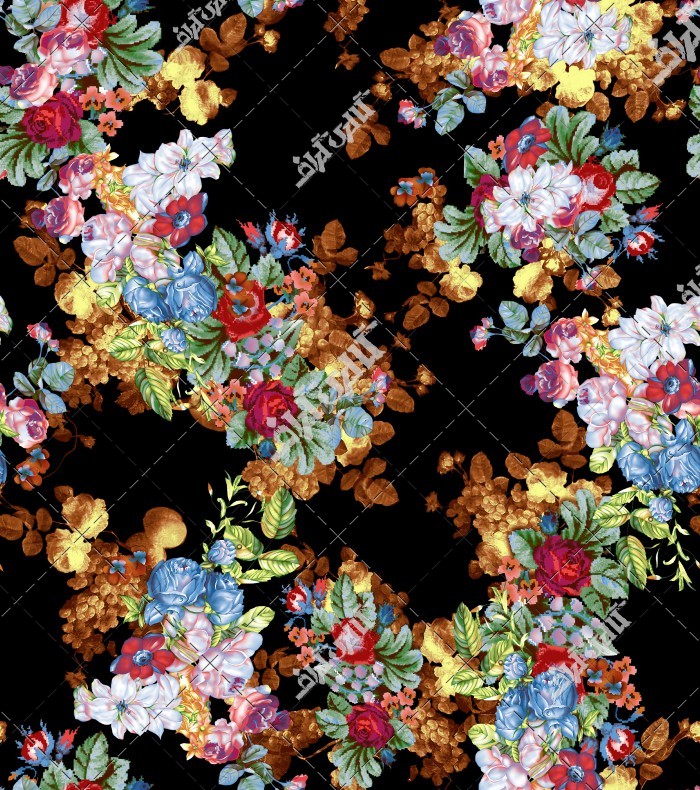 عکس الگو پارچه سیاه با گل های رنگی