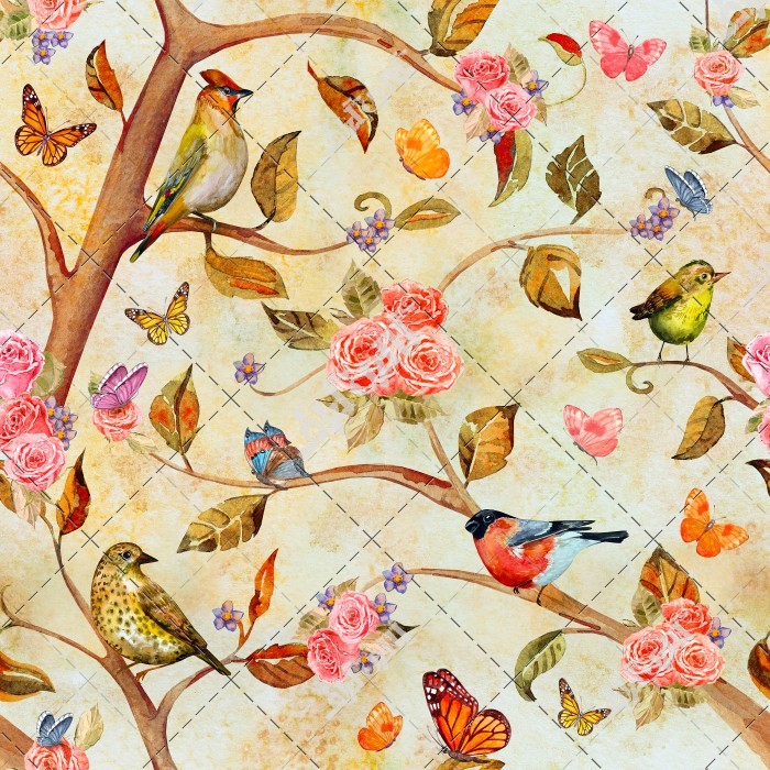عکس تابلو نقاشی الگو گل و پرنده