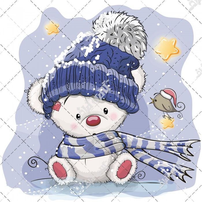 وکتور کارت کریسمس خرس سفید با لباس زمستانی