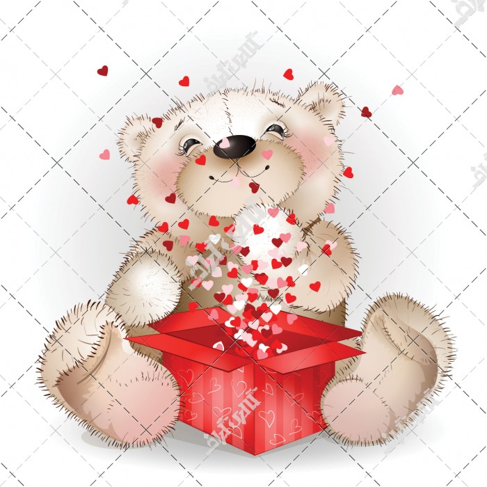 وکتور خرس کارتونی با جعبه قلب