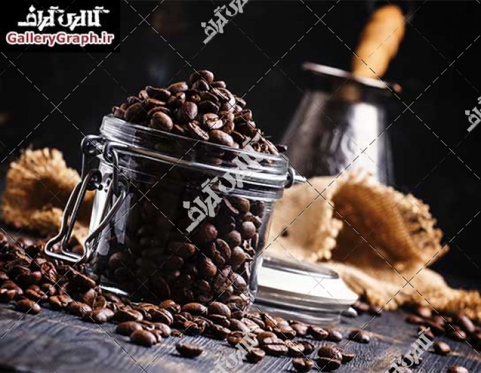 تصویر باکیفیت قهوه، دانه های قهوه، ظرف قهوه