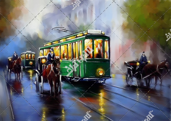 تابلو نقاشی رنگ روغن قطار در شهر
