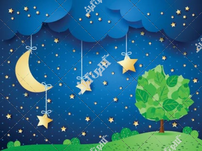 وکتور ابر و ماه و ستاره کارتونی و تزئینی