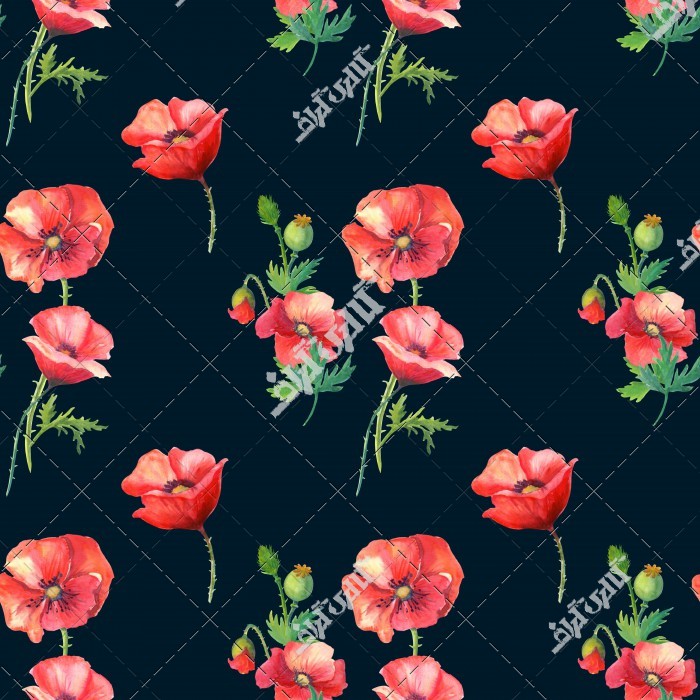 کاغذ دیواری سرمه ای با گل های قرمز