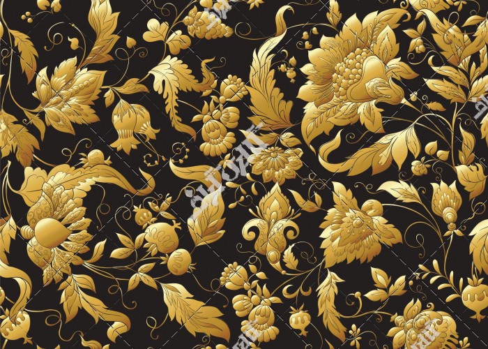 وکتور سیاه با گل های طلایی سه بعدی