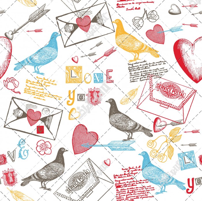 وکتور کاغذ کادو عاشقانه نامه و کبوتر نامه رسان