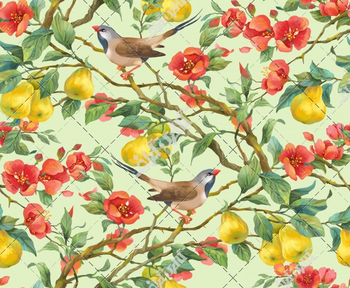 عکس پوستر نقاشی گل و پرنده