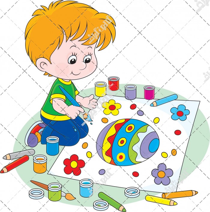 وکتور پسربچه در حال نقاشی و رنگ آمیزی