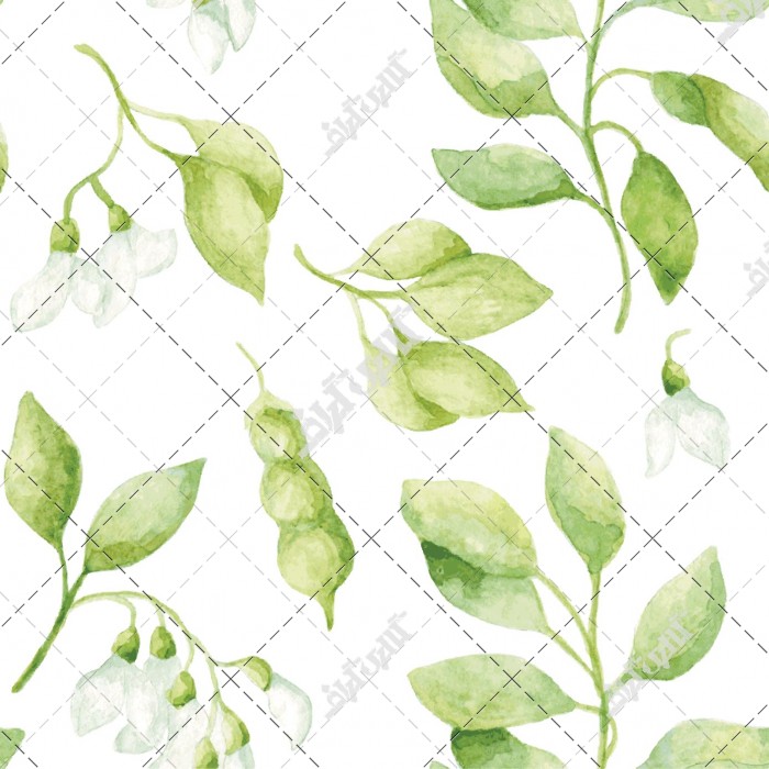 وکتور تابلو نقاشی برگ های سبز و گل سفید