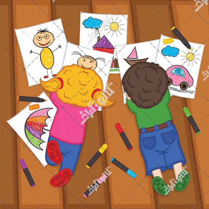 وکتور کودکان در حال نقاشی و مهدکودک