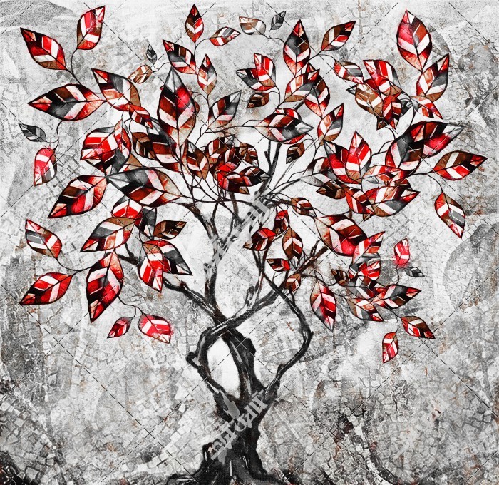 عکس نقاشی درخت با برگ های قرمز