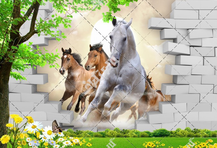 تصویر کتاغذ دیواری و پوستر سه بعدی اسب سفید