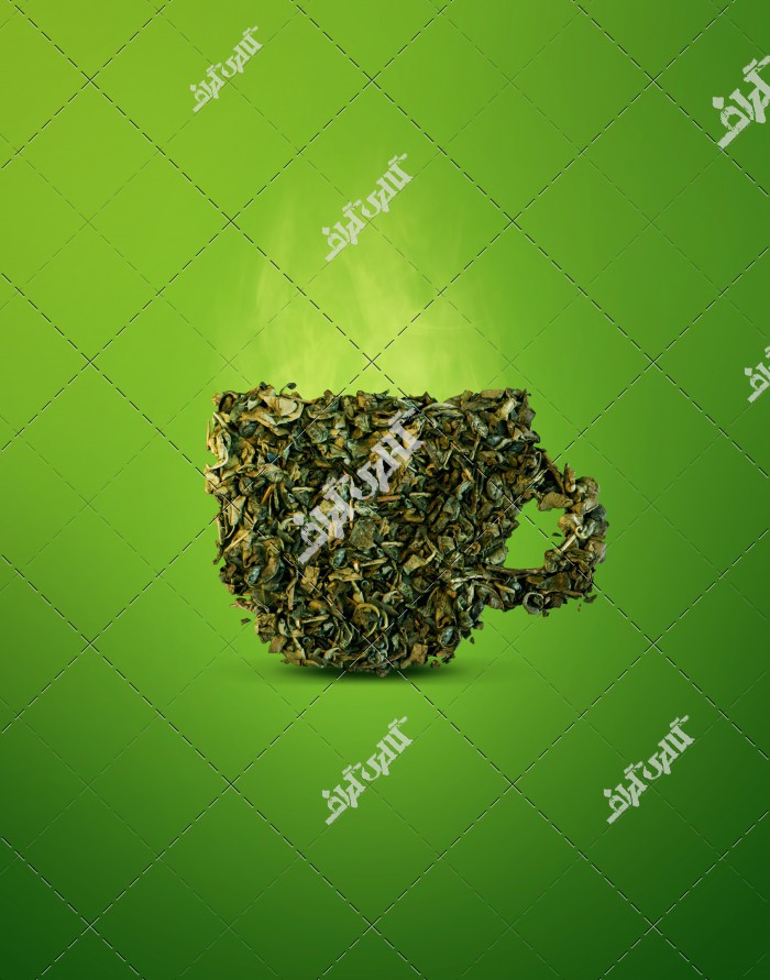 عکس برگ های چای سبز به شکل فنجان