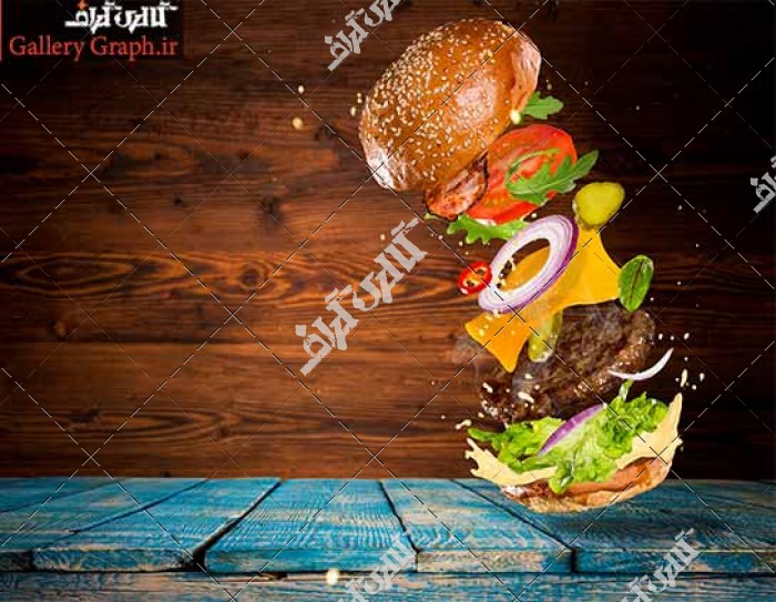 تصویر باکیفیت ساندویچ با زمینه چوبی قهوه ای