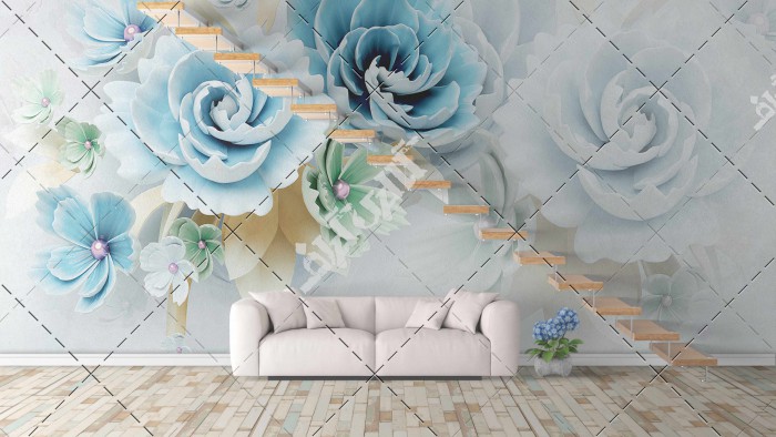 پوستر سه بعدی کاغذ دیواری با طرح گل