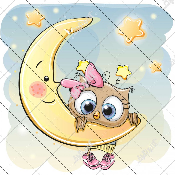 وکتور جغد کارتونی آویزان روی ماه تابان