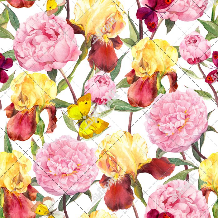 پوستر گل های گل زنبق و پروانه