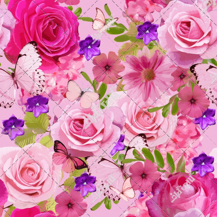 طرح پوستر گل های رز در زمینه صورتی