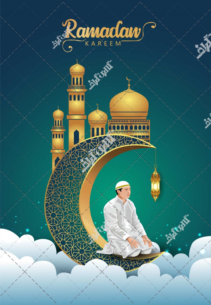 وکتور مرد مسلمان در حال خواندن نماز در ماه مبارک رمضان