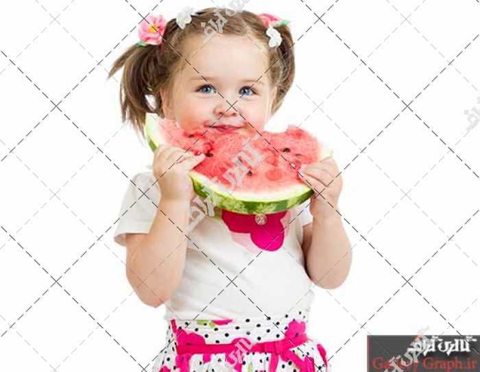 تصویر باکیفیت دختر بچه در حال خوردن هندوانه