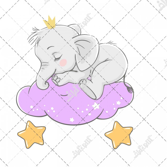 وکتور فیل خوابیده بر روی ابر بنفش