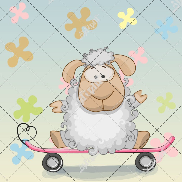 پوستر کودکانه طرح گوسفند کارتونی روی اسکیت برد