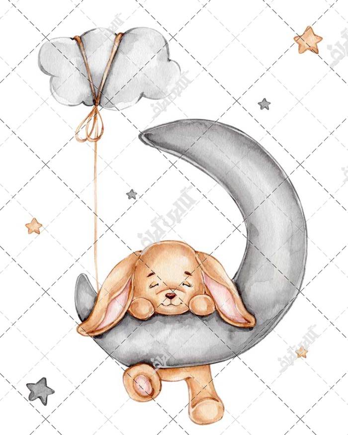 خرگوش ناز کارتونی روی کره ماه پوستر اتاق کودک