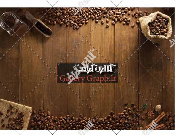 تصویر دانه های قهوه در پس زمینه چوبی