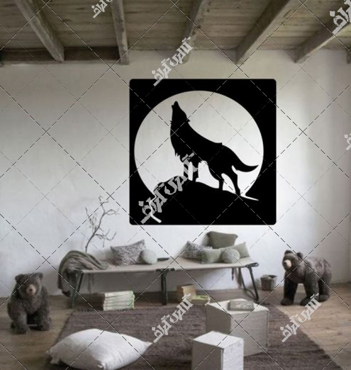 پوستر دیواری گرگ سیاه و سفید