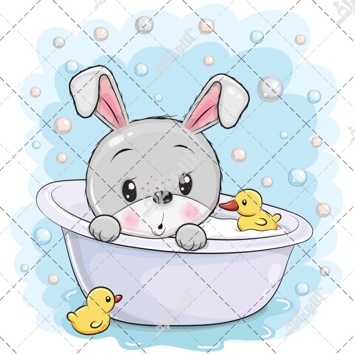 خرگوش کوچولو بازی با اردک ها در وان حمام