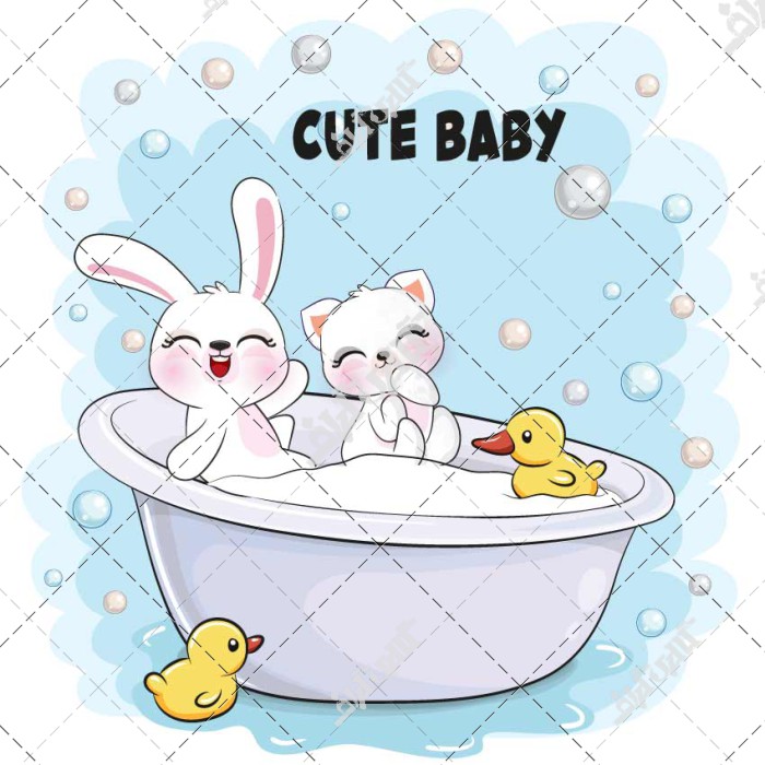 خرگوش های بازی گوش در حال بازی کردن در وان حمام