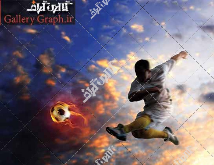 تصویر فوتبالیست و لگد زدن به توپ