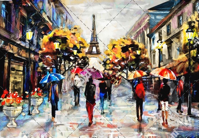 تصویر نقاشی از نمای خیابان پاریس