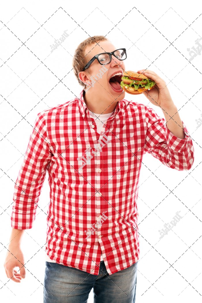 دانلود تصویر با کیفیت مرد در حال خوردن برگر