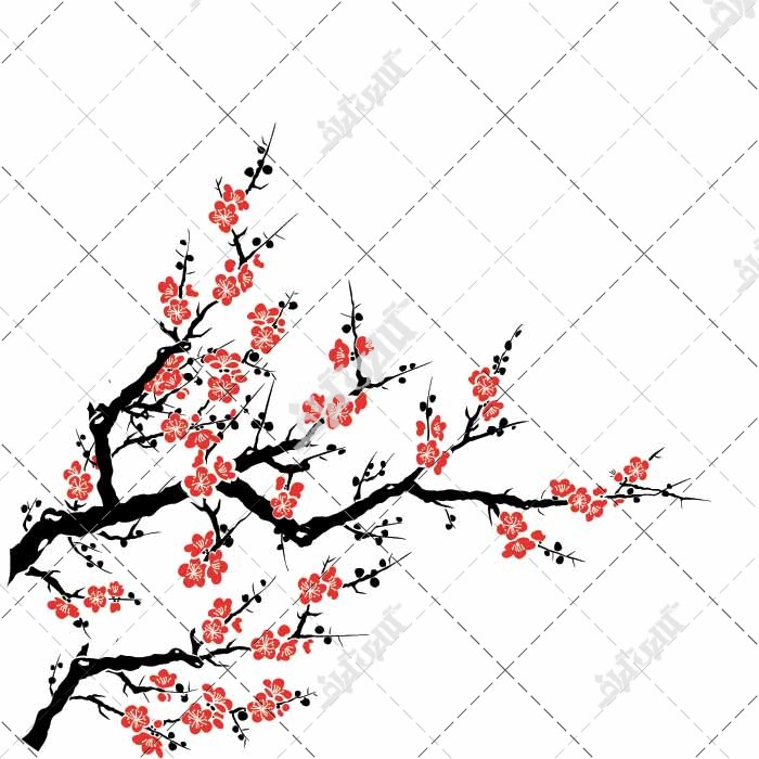 طرح وکتوری درخت با شکوفه های قرمز رنگ