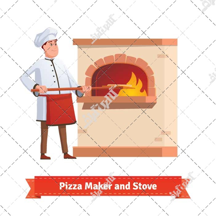 وکتور آشپز در حال قرار دادن پیتزا در کوره