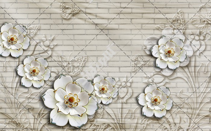 دانلود تصویر با کیفیت گل های سفید روی بافت دیوار کاغذ دیواری
