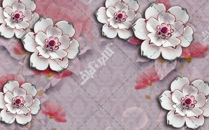 دانلود تصویر با کیفیت کاغذ دیواری بنفش با گل های برجسته سفید