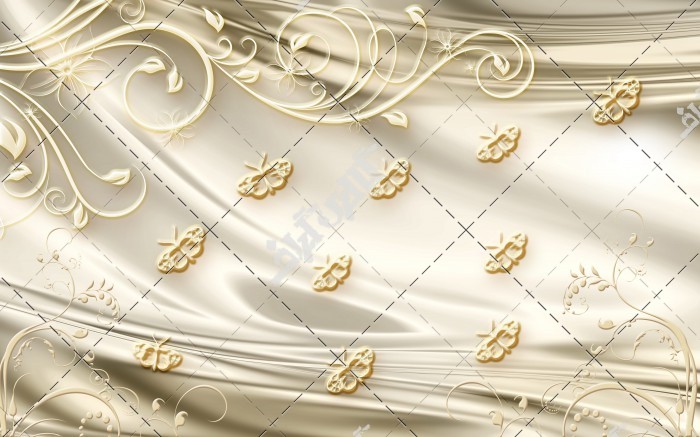 دانلود تصویر با کیفیت پروانه های طلایی روی ساتن سفید