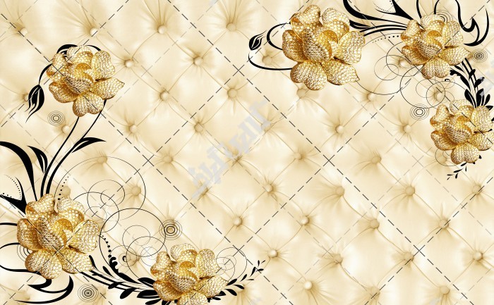 دانلود تصویر با کیفیت پرده سفید با طرح شکوفه های طلایی
