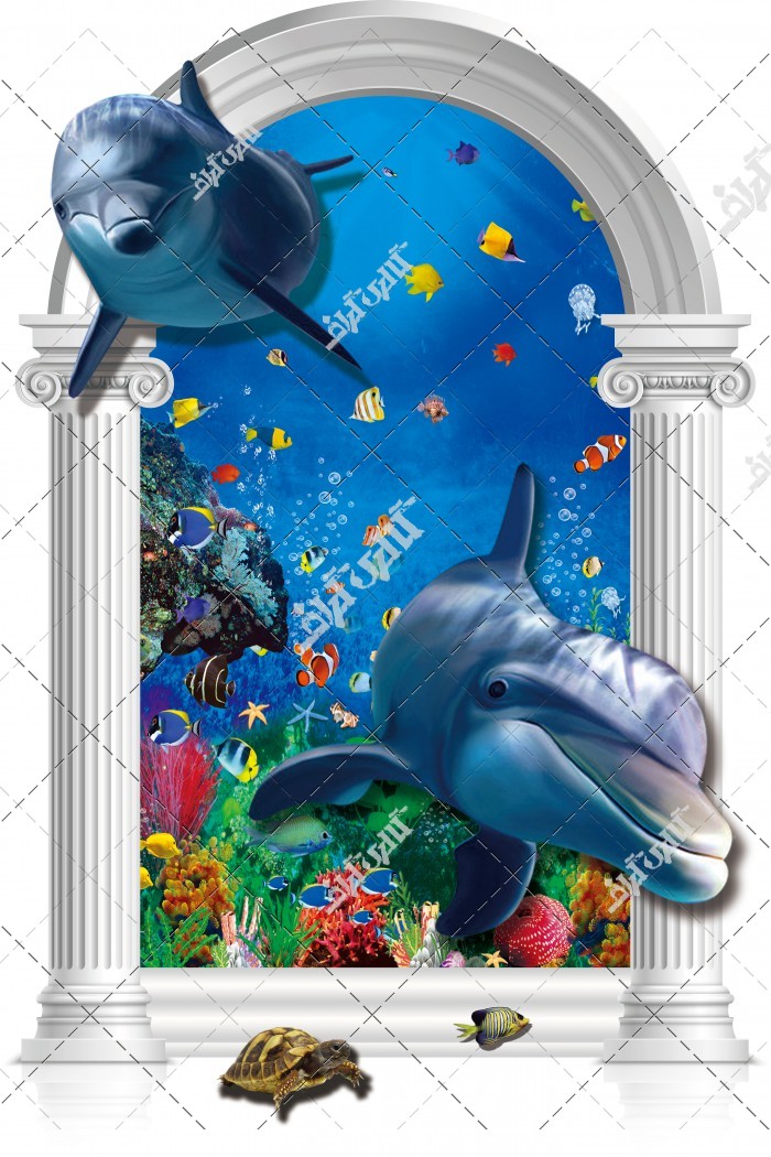 دانلود تصویر با کیفیت پوستر سه بعدی با طرح  انیمیشن ماهی و نهنگ