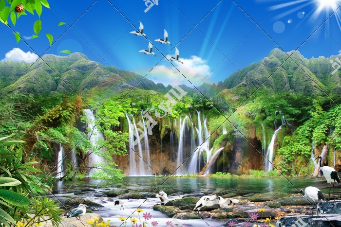 دانلود تصویر با کیفیت پوستر سه بعدی با طرح آبشار های رودخانه