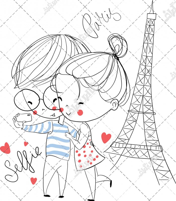 دانلود وکتور نقاشی عاشقانه از برج ایفل