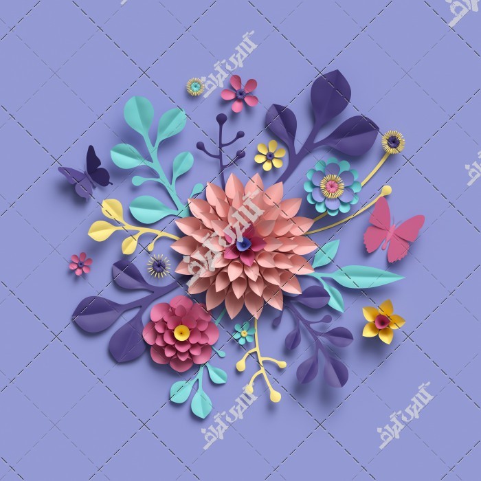 دانلود تصویر با کیفیت پوستر سه بعدی با طرح گل در پس زمینه آبی