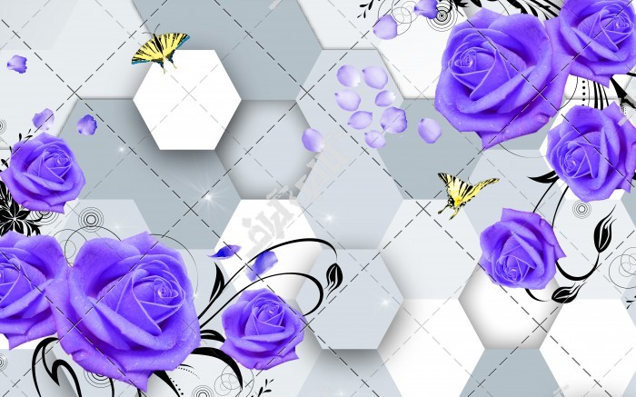 دانلود تصویر با کیفیت پوستر سه بعدی با طرح گل های آبی کاربنی