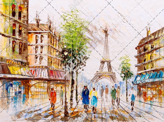 دانلود تصویر نقاشی بوم رنگ شهر پاریس برج ایفل