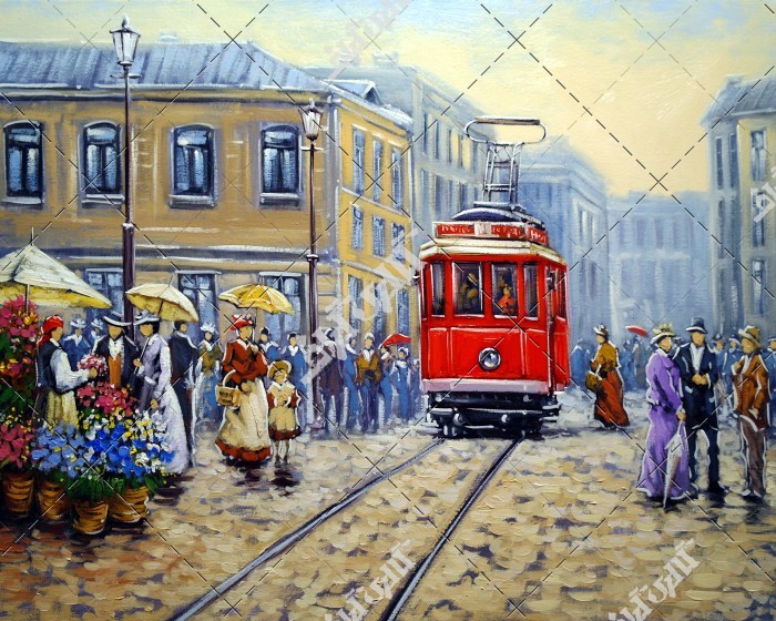 عکس نقاشی شهر قدیمی از قطار شهری